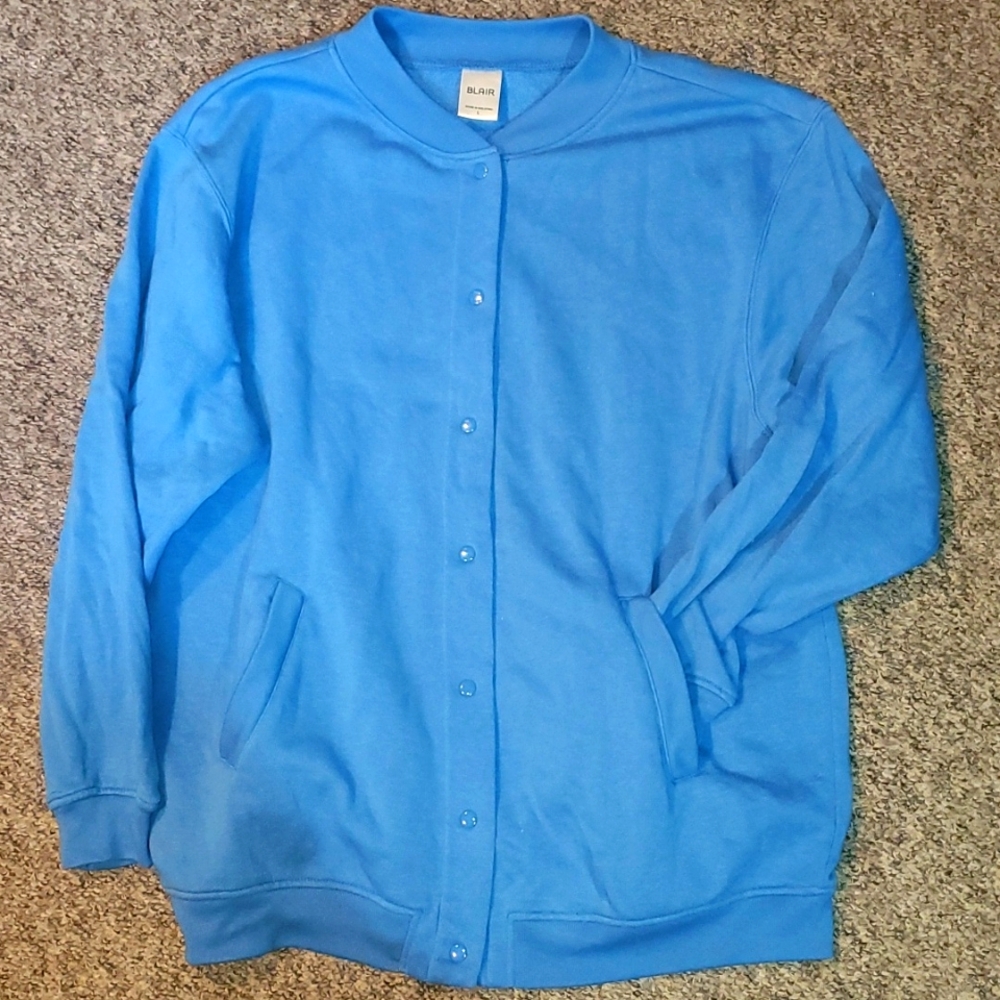 Blair Snap Up Blue Sweater with Front Pockets Large